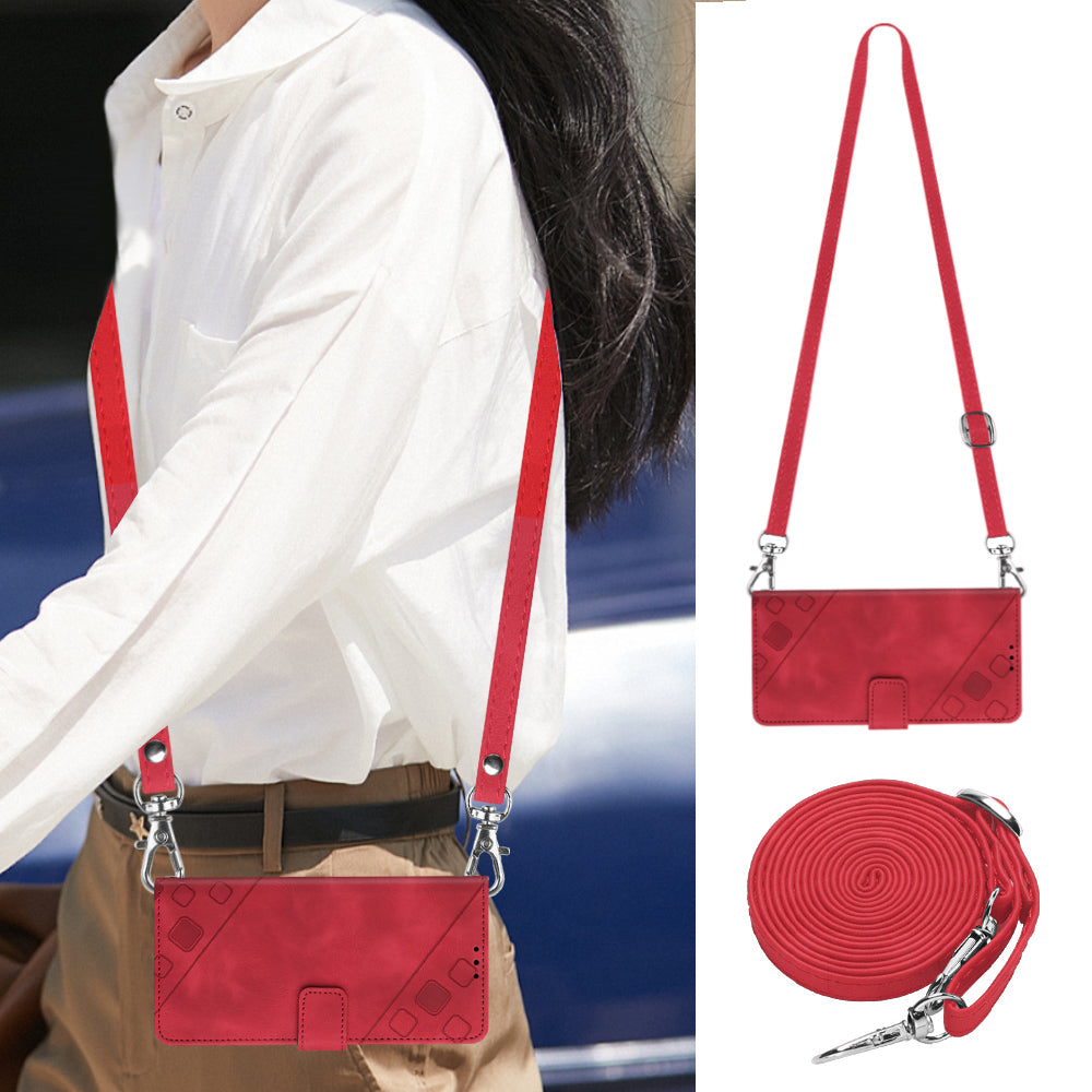 PT005 YB Imprinting Series-7 for iPhone 15 Pro Max Wallet Phone Case PU Leather Stand Cover with Shoulder Strap - Red PT005 YB Imprinting Series-7 for iPhone 15 Pro Max Wallet Phone Case PU Leather Stand Cover with Shoulder Strap - Red